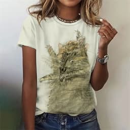 Women's Funny 3D Animal Print T Shirts Causal Short Sleeve Tops Girls Kawaii Clothes Female Fashion Cat Dog Pattern Tees Ladies