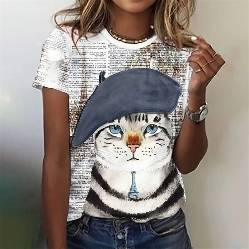 Women's Funny 3D Animal Print T Shirts Causal Short Sleeve Tops Girls Kawaii Clothes Female Fashion Cat Dog Pattern Tees Ladies