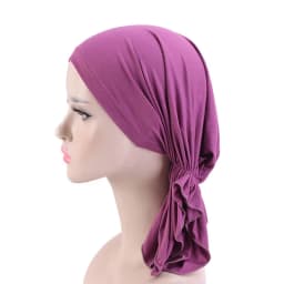 Elastic Women Modal Cotton Ruffle Turban Caps Muslim Headscarf Bonnet Pre-Tied Hijab Headwrap Cap Soft Lady Hair Loss Chemo Cap