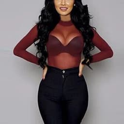2024 Sexy Women Blouses See Through Transparent Mesh Stand Neck Long Sleeve Sheer Blouse Shirt Ladies Tops Tee