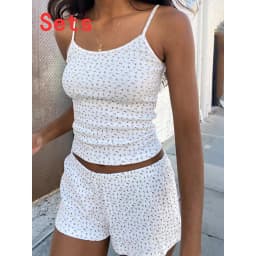 Sweet Floral Print Two Piece Set Women Hollow-out Sleeveless Crop Top And Shorts Summer Outfits Casual Vintage Cotton Short Sets