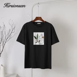 Hirsionsan 2023 Abstract Simple Printed T Shirt Women Oversized Harajuku Cotton Graphic Tee Summer Short Sleeves Female Tops
