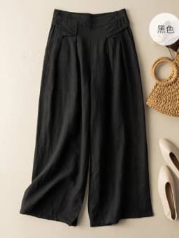 Women Casual Wide Leg Pants New 2023 Summer Vintage Style Solid Color Loose Comfortable Female Cotton Linen Trousers B2607