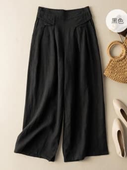 Women Casual Wide Leg Pants New 2023 Summer Vintage Style Solid Color Loose Comfortable Female Cotton Linen Trousers B2607