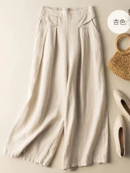Women Casual Wide Leg Pants New 2023 Summer Vintage Style Solid Color Loose Comfortable Female Cotton Linen Trousers B2607