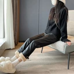 2026 Winter New Women Splicing Thickened Straight High Waisted Slimming Lamb Hair Leather Pants Korean Fashion