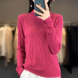 Women Autumn Winter Pure Wool Sweater Half-high Collar Irregular Pit Strips Pullover Female Thickened Casual Knitted Basis Top