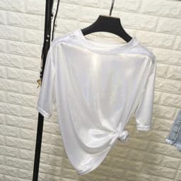 New summer retro style stylish bright silk woman tops shiny loose short sleeve t-shirt sexy club aesthetic harajuku women tshirt