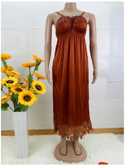 Latest African Women Sexy Elegant Lace Embroidery Pajamas Silk Comfortable Sexy Nightdress Suspender Skirt Length Stretch Dress