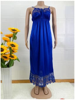 Latest African Women Sexy Elegant Lace Embroidery Pajamas Silk Comfortable Sexy Nightdress Suspender Skirt Length Stretch Dress