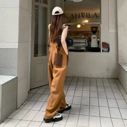 New Japanese retro flavor brown color matching neutral overalls American loose one-piece straight overalls tide 5xl