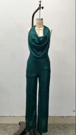 Elegant Halter Sleeveless Straight Playsuits Women Sexy Glitter Sequin Club Party Jumpsuits Summer Women Fashion Backless Romper
