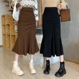 Lucyever Fashion High Waist Midi Skirts for Women 2025 Spring Slim Fit Hip Mermaid Skirt Woman Korean Ruffles Brown Skirts 2XL