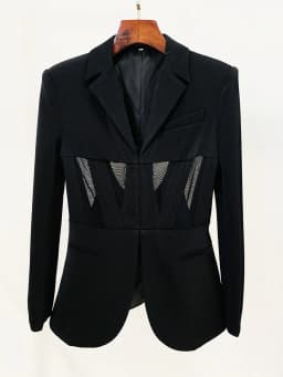 HIGH STREET Newest 2026 Designer Blazer Suit Women's Perspective Gauze Patchwork Blazer Pencil Pants