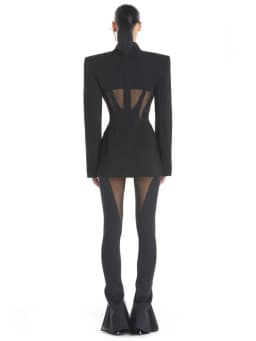 HIGH STREET Newest 2026 Designer Blazer Suit Women's Perspective Gauze Patchwork Blazer Pencil Pants