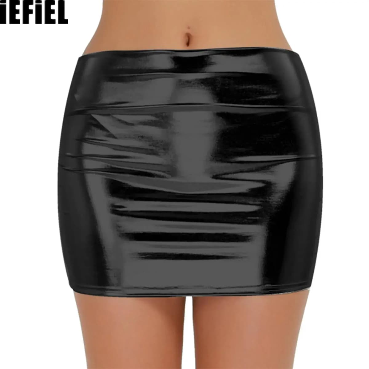 Women Sexy Shiny Patent Leather Wetlook Mini Skirt Pencil Skirts Low Waist Clubwear Partywear Performance Costume Streetwear