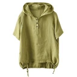 Cotton Linen T Shirts Women Vintage Hooded T-shirt Casual Loose Drawstring Swing Short Sleeve Tops Summer Trend Thin Tshirt Y2k