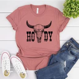 Retro Howdy Shirt Howdy Cow Skull T-Shirt Cowgirl Shirts Country Music Cowboy Western Tees Vintage Southern Style Country Tshirt