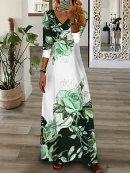 Party Dress Women Spring Summer V-Neck Long Sleeve Elegant Fashion Printing Loungewear Ladies Maxi Dress Streetwear Dropshipping