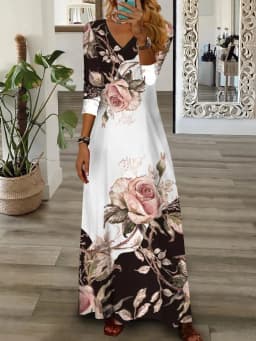 Party Dress Women Spring Summer V-Neck Long Sleeve Elegant Fashion Printing Loungewear Ladies Maxi Dress Streetwear Dropshipping