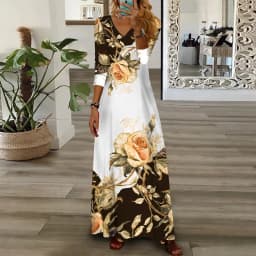 Party Dress Women Spring Summer V-Neck Long Sleeve Elegant Fashion Printing Loungewear Ladies Maxi Dress Streetwear Dropshipping