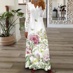 Party Dress Women Spring Summer V-Neck Long Sleeve Elegant Fashion Printing Loungewear Ladies Maxi Dress Streetwear Dropshipping