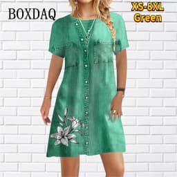 2023 New Women Dress Fashion Abstract False Two-piece Set Loose Casual Mini Dress Ladies Floral Print Summer Beach Party Dress