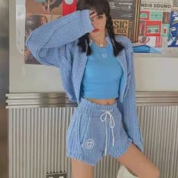 Girls Suit Knitting 2026 New Fashion Summer Korean Ladylike Sweet 2 Pic Set Full Zipper O-Neck Elastic Waist Solid Shorts Sex