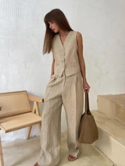 Bronladies Womem Linen Cotton Chic Vest & Pants Suit Two-Piece Set Office Ladies Summer Chic 2 Piece Sets Womens Outfits