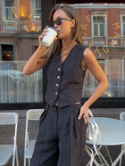 Bronladies Womem Linen Cotton Chic Vest & Pants Suit Two-Piece Set Office Ladies Summer Chic 2 Piece Sets Womens Outfits