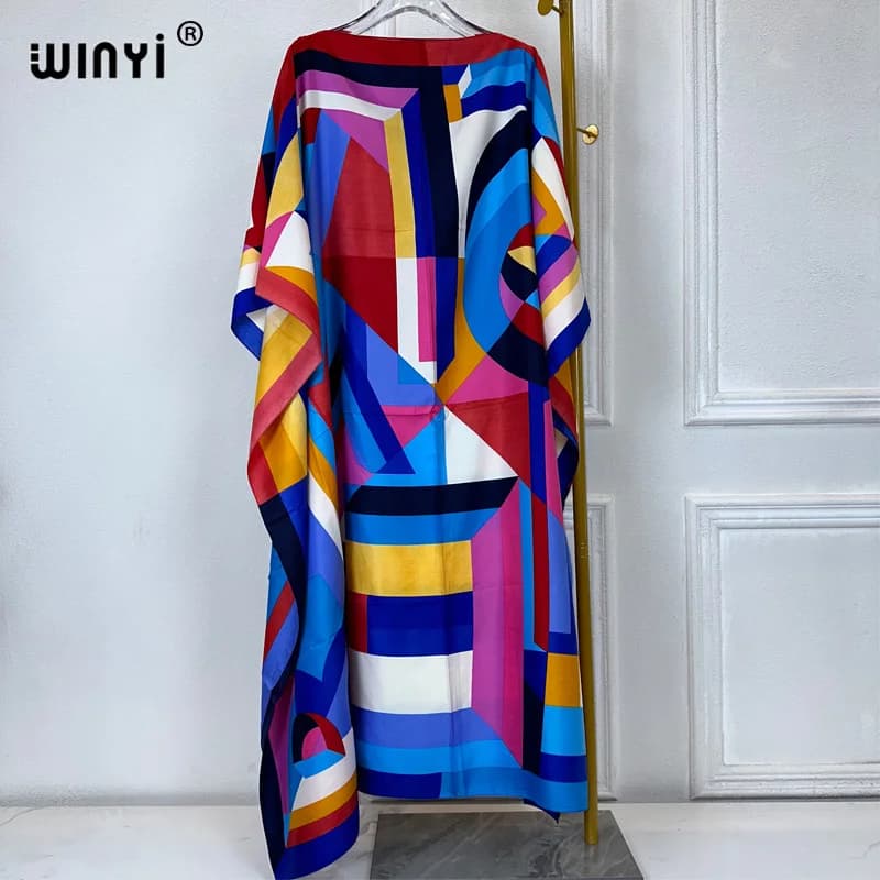 WINYI summer kaftan African Women Boho print Beach abaya dubai luxury Maxi Dress abaya muslim woman dubai Fashion evening dress