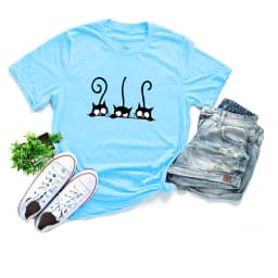 Three Black Cat Print T Shirt Women Short Sleeve O Neck Loose Tshirt Summer Women Tee Shirt Tops Camisetas Mujer
