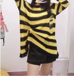 Gothic Grunge Striped Knitted Sweater Women Long Pullovers Loose Thin Punk Sweaters Jumpers Mujer Jersey Chic Streetwear