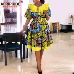 African Dresses for Women Elegant Party Short Sleeve High Waist Print A-line Dress Ankara Attire Traditional Outfits A2225029
