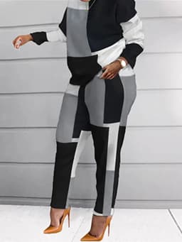 New Suit Tracksuit Patchwork Women Spring Autumn Casual Pocket Ladies Set O-Neck Long Sleeve Loungewear Streetwear Outfit