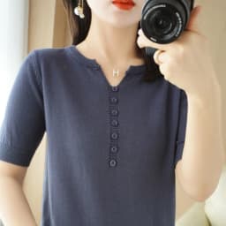 Summer New Short-sleeved Women V-Neck Slim 100% Cotton Pullover Vest T-shirt Button Decoration Knitted Base Casual Sweater