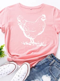 White Hen Chicken Print T Shirt Women Short Sleeve O Neck Loose Tshirt Summer Women Tee Shirt Tops Camisetas Mujer