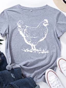White Hen Chicken Print T Shirt Women Short Sleeve O Neck Loose Tshirt Summer Women Tee Shirt Tops Camisetas Mujer