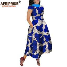 African Maxi Dress for Women Private Custom V-Back Short Sleeve Turn-down Collar Plus Size Casual Dress Ankara Attire A722592