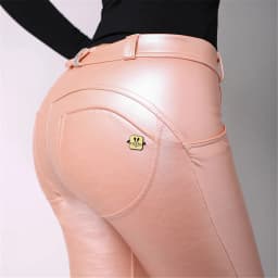 Melody Wear Pink Leather Pants Metallic Leather Look Pants Soft Faux Leather Pants for Women Pink Sweatpants Workout Pants