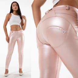 Melody Wear Pink Leather Pants Metallic Leather Look Pants Soft Faux Leather Pants for Women Pink Sweatpants Workout Pants