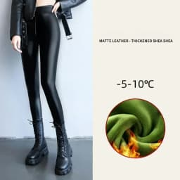 Winter Warm PU Leather Leggings Women Leather Pantalones High Waist Thermal Tights Stretchy Pants Winter Fleece Lined Trousers