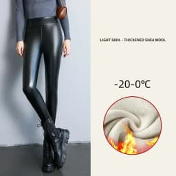 Winter Warm PU Leather Leggings Women Leather Pantalones High Waist Thermal Tights Stretchy Pants Winter Fleece Lined Trousers