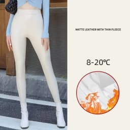 Winter Warm PU Leather Leggings Women Leather Pantalones High Waist Thermal Tights Stretchy Pants Winter Fleece Lined Trousers