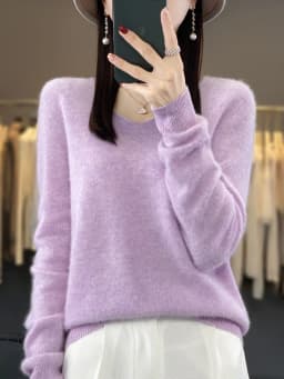 Fashion 100% Merino Wool Sweater Basic Cashmere Women Knitwear Pullover V-Neck Long Sleeve Autumn Winter Clothing Tops