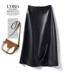 Sheepskin Skirt for Women 2025 Fashion High Waist Front Spit Wrap Skirt Chic Ladies A-line Knee-length Split Sheep Leather Skirt