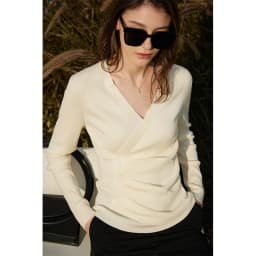 AMII Minimalism Women's Sweater 2026 Autumn New Office Lady Shirring Slim V-neck Knitted Tops Pullovers Womens Clothing 12321064