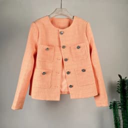 Small Fragrance Orange Casual Coat Female French Vintage Wine Casual Loose Long Sleeve Fashion Chic Office Tweed Coat Women