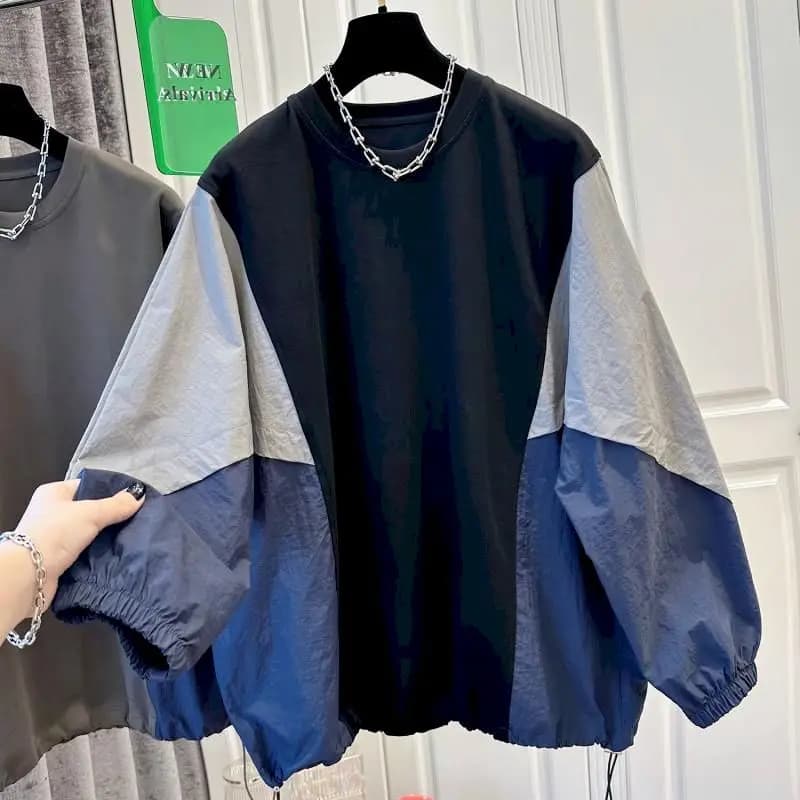 Oversized Pullovers Women Fashion Patchwork Long Sleeve Tops Casual Loose Pullover Sports Top Sring Autumn Trend Y2k Clothes