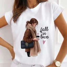 Europe and The United States Casual Women's Round Neck T-shirt Breathable Fashion Printed Girls Short Sleeve Base Shirt